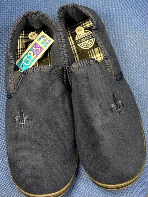 Mens Navy Velour Slippers